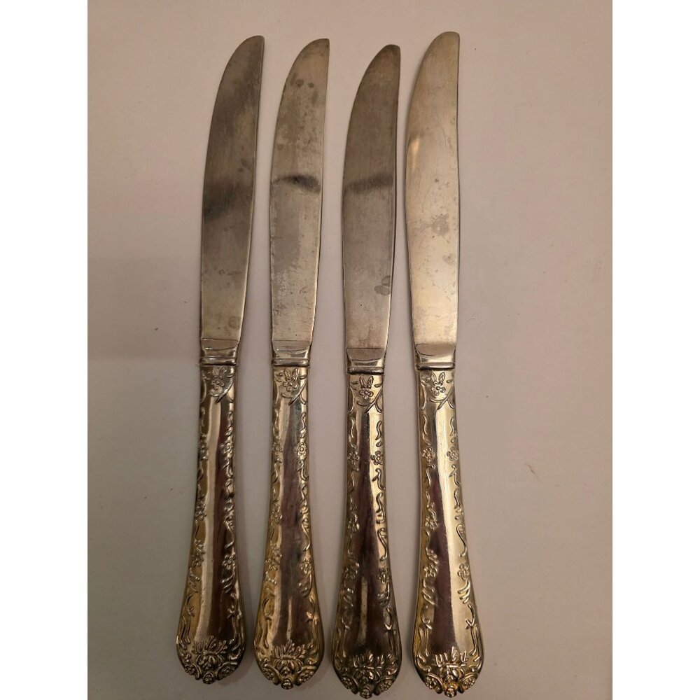 Vintage WM Rogers & Sons Silver-Plated Enchanted Rose Butter Knives Set Of 4